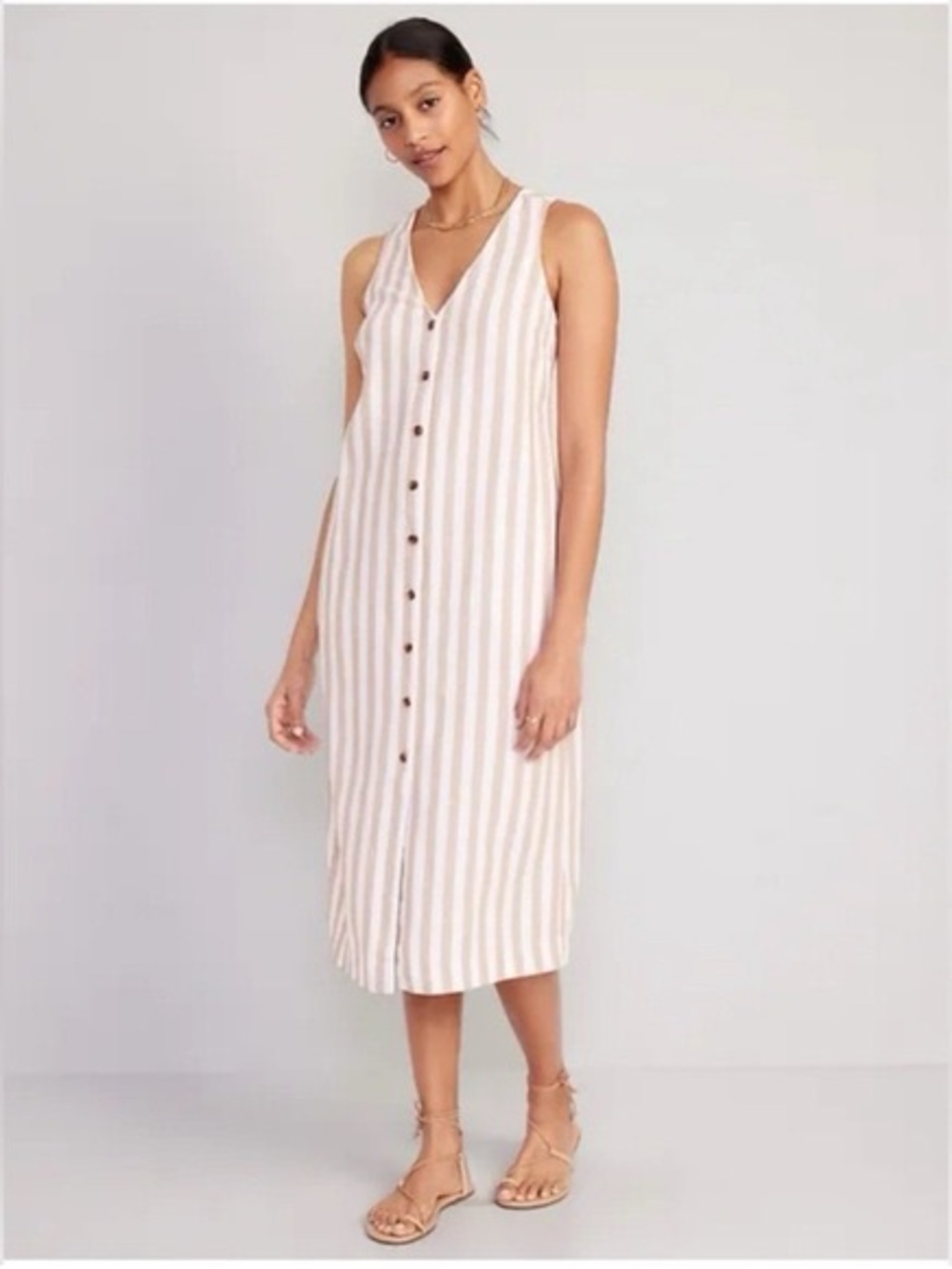 STRIPED LINEN MIDI DRESS